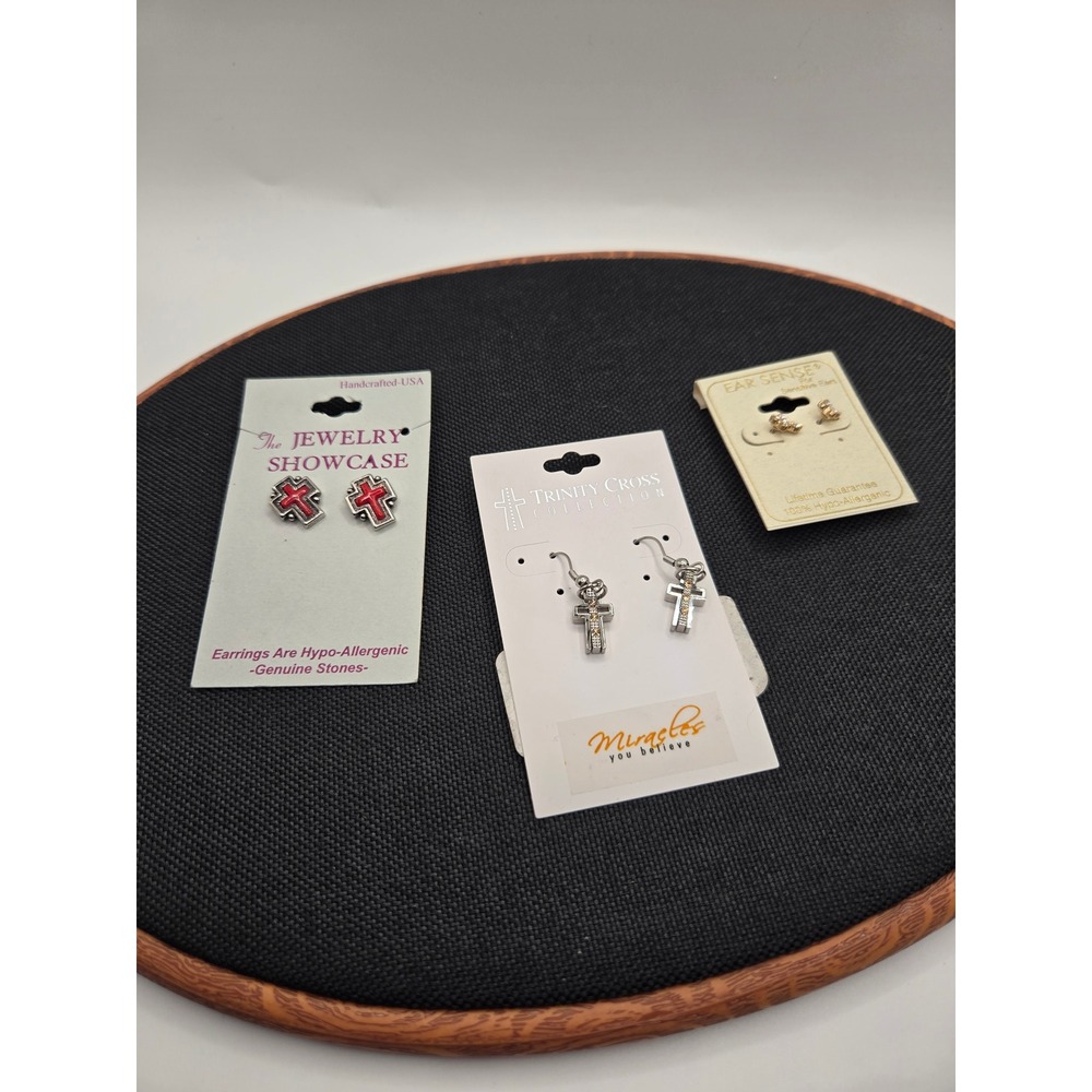 Lot of 3 NWT Cross Earrings Trinity Collection Jewelry Showcase Ear Sense